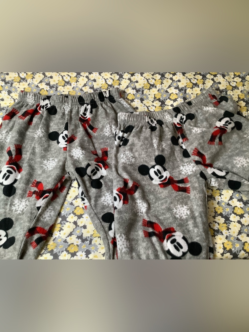 Disney Gray Mickey Mouse Fleece Pajama Bottoms with Red Accents Kids